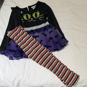 Little Lass Black and Purple Cat Costume with Striped Leggings